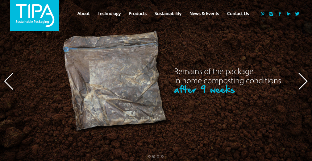Exemplo do site da TIPA, empresa israelense de embalagens